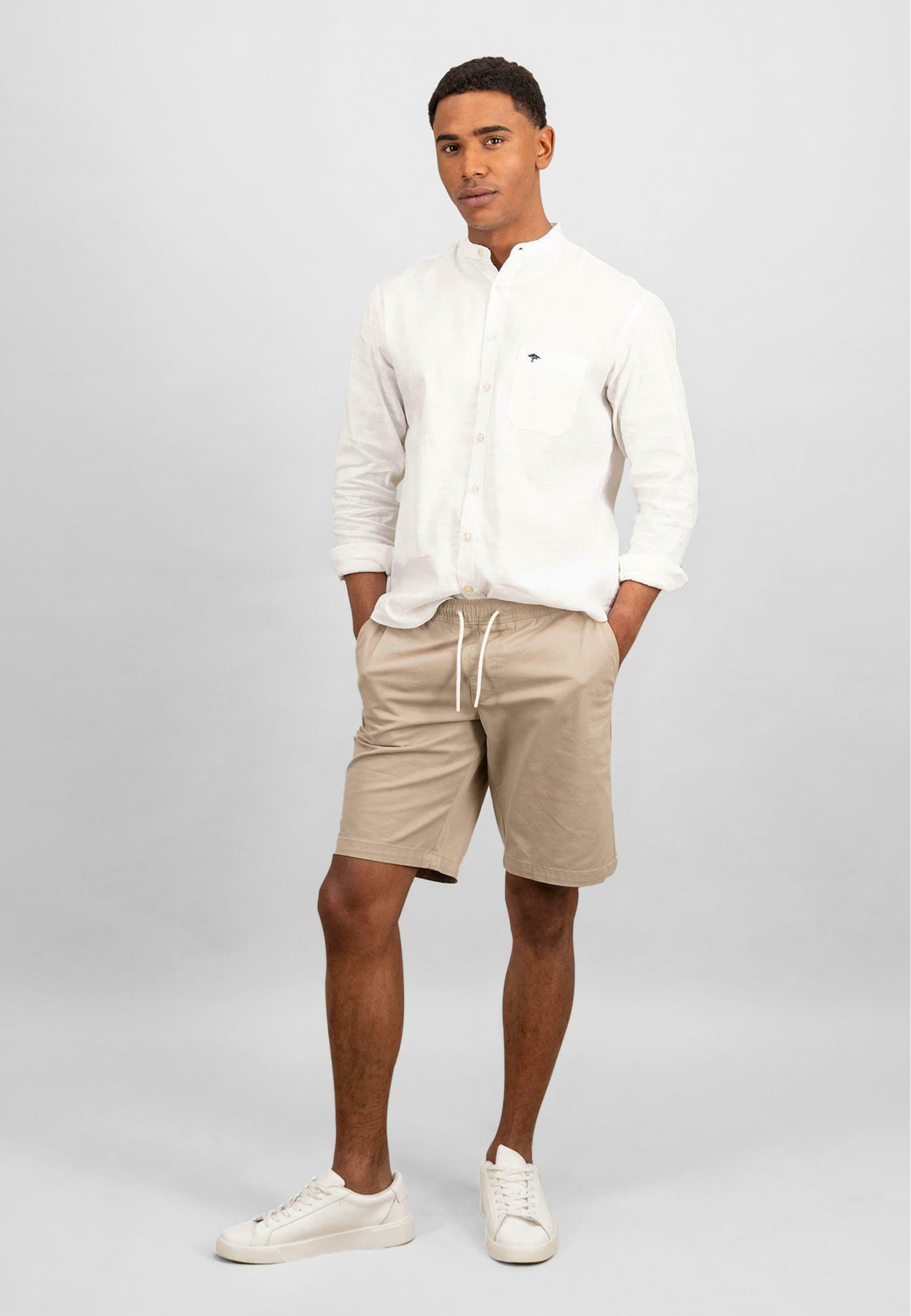 Chemise Manches Courtes FYNCH-HATTON - Mélange Lin & Coton - Légère, Respirante - Poche Poitrine - Look Décontracté été