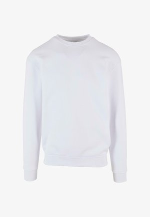 Weißes Sweatshirt mit rundem Halsausschnitt, gerippten Bündchen und Saum sowie einem schlichten Design. Hergestellt aus weichem, leichtem Stoff.