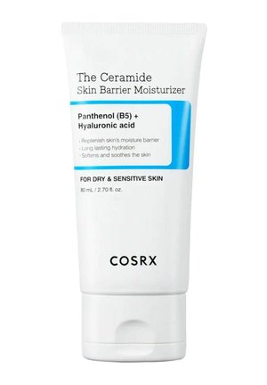 Il Ceramide Skin Barrier Moisturizer di COSRX con Pantenolo B5 e acido ialuronico per pelle secca e sensibile, tubo da 80 ml.