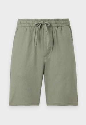 Jasnozielone bawełniane szorty z elastycznym pasem i regulowanym sznurkiem. Posiadają boczne kieszenie oraz długość do kolan.