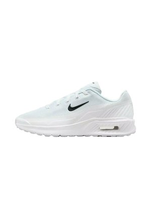 Zapatilla blanca Nike Air Max con logo swoosh negro, parte superior de malla y amortiguación visible de aire en la suela, mostrada de lado.