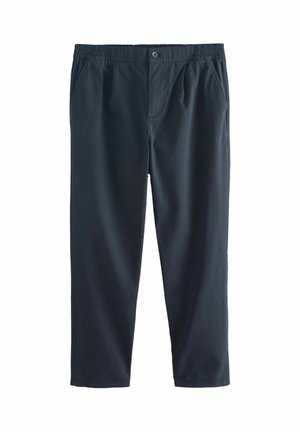 Mörkgrå knälånga byxor med resårmidja och knappstängning. Har sidofickor och ett mjukt, lätt tyg.