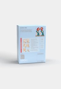 Verpackung eines formgebenden BHs mit Abbildungen von Dekolleté vor und nach sowie Schritt-für-Schritt-Anleitungen zum Anlegen eines trägerlosen, selbstklebenden BHs.