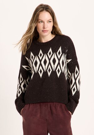 LANIUS, Jumper - bitter choco tweed  off white