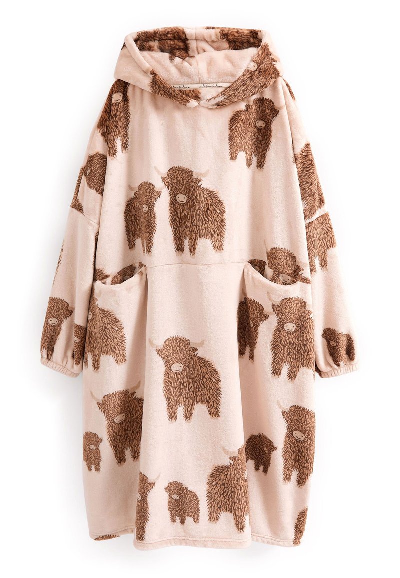 DESIGN - Vestaglia Super Morbida In Flanella Con Stampa Animalier Colore Nero E Crema