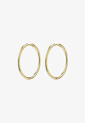 Gold hoop earrings with a smooth, rounded shape, featuring a polished finish and a secure clasp for easy wear.