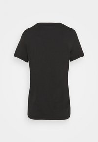 Camiseta negra de manga corta con cuello redondo, hecha de tela suave. Presenta un diseño liso sin patrones ni adornos.