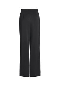 Pantalon noir taille haute à jambes larges avec plis devant et ceinture, présenté sur fond blanc.