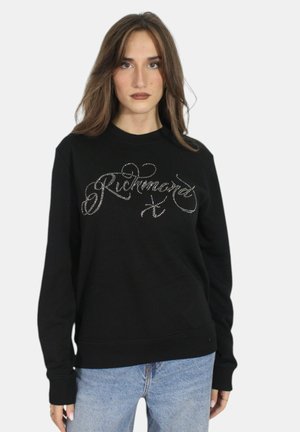 Felpa nera a maniche lunghe, con un design scintillante di strass che riporta la scritta "Richmond". Tessuto morbido e scollo a girocollo standard.