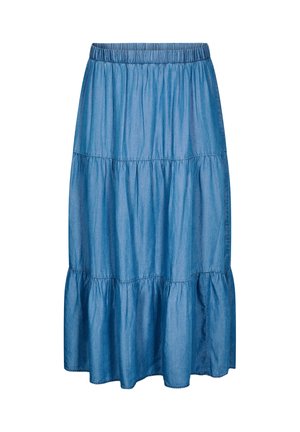 MIT RÜSCHEN - Maxi skirt - blue denim