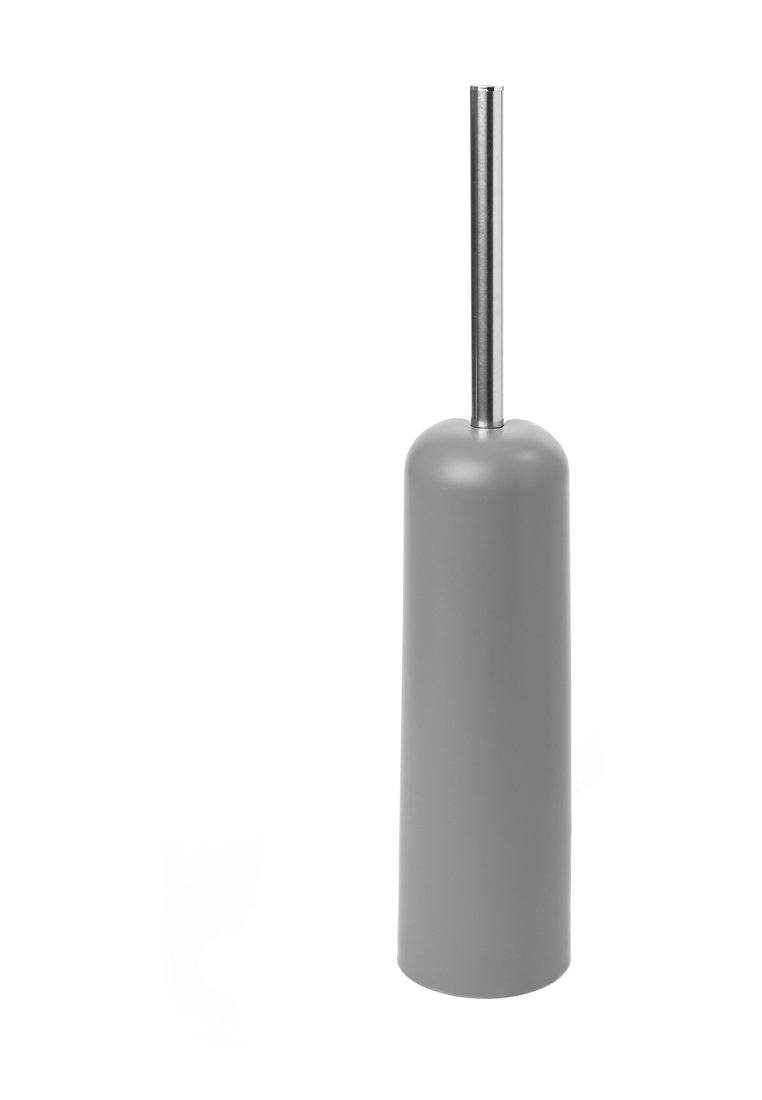 Grauer Toilettenbürstenhalter mit einer glatten, abgerundeten Basis und einem schlanken Metallgriff, der ein minimalistisches Design und ein mattes Finish zeigt.