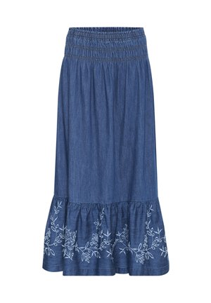 THAMARA - Falda larga - medium blue denim embroidery