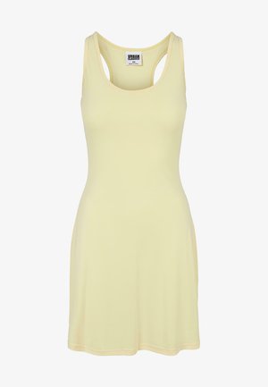 Hele kollane tankkleit, millel on istuv bodi ja volanglõige. Valmistatud pehmest ja venivast kangast, millel on laiad rihmad ja ümar kaelus.