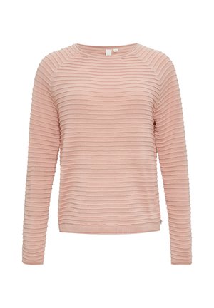 Roze geribde lange mouw sweater met een ronde halslijn, voorzien van gestructureerde horizontale strepen en een iets ontspannen pasvorm.