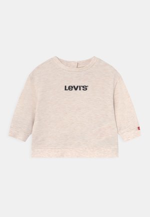 Beiger Langarm-Sweatshirt für Kleinkinder mit gerippten Bündchen und Saum, auf der Brust mit schwarzem Levi's-Logo.