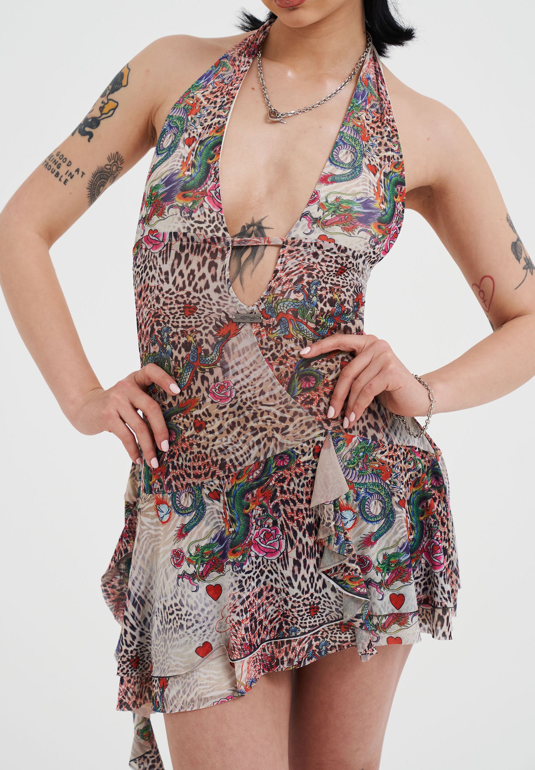 Ed Hardy WOMENS LEOPARD DRAGON HALTER NECK MINI - Day dress - ecru/beige - Zalando Ed Hardy WOMENS LEOPARD DRAGON HALTER NECK MINI - Day dress - ecru/beige - Zalando