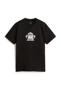 Černé bavlněné tričko s krátkým rukávem, na přední straně s bílým grafickým logem Vans v hravém designu. Klasický kulatý výstřih.