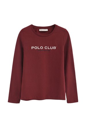 T-shirt a maniche lunghe color bordeaux in cotone, con logo bianco "POLO CLUB" e testo "ESTABLISHED 2016" nella parte anteriore.