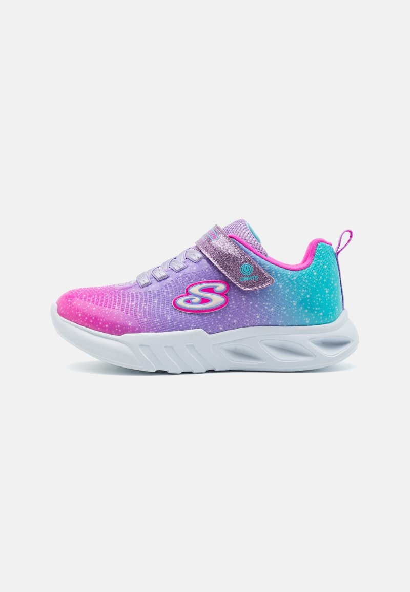 Lättvikts-sneaker med en gradient lila-rosa ovandel, glittrig rem, turkosa accenter och en vadderad vit sula. Har logotypdetalj.