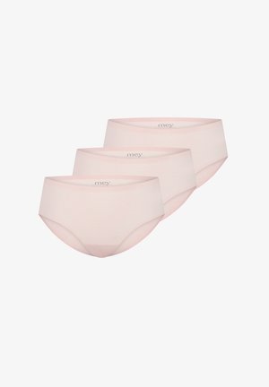 Vaaleanpunaiset puuvillahousut, jotka on suunniteltu saumattomiksi, pehmeällä vyötärönauhalla ja hillityllä brändäyksellä edessä. Kolme paria esillä.