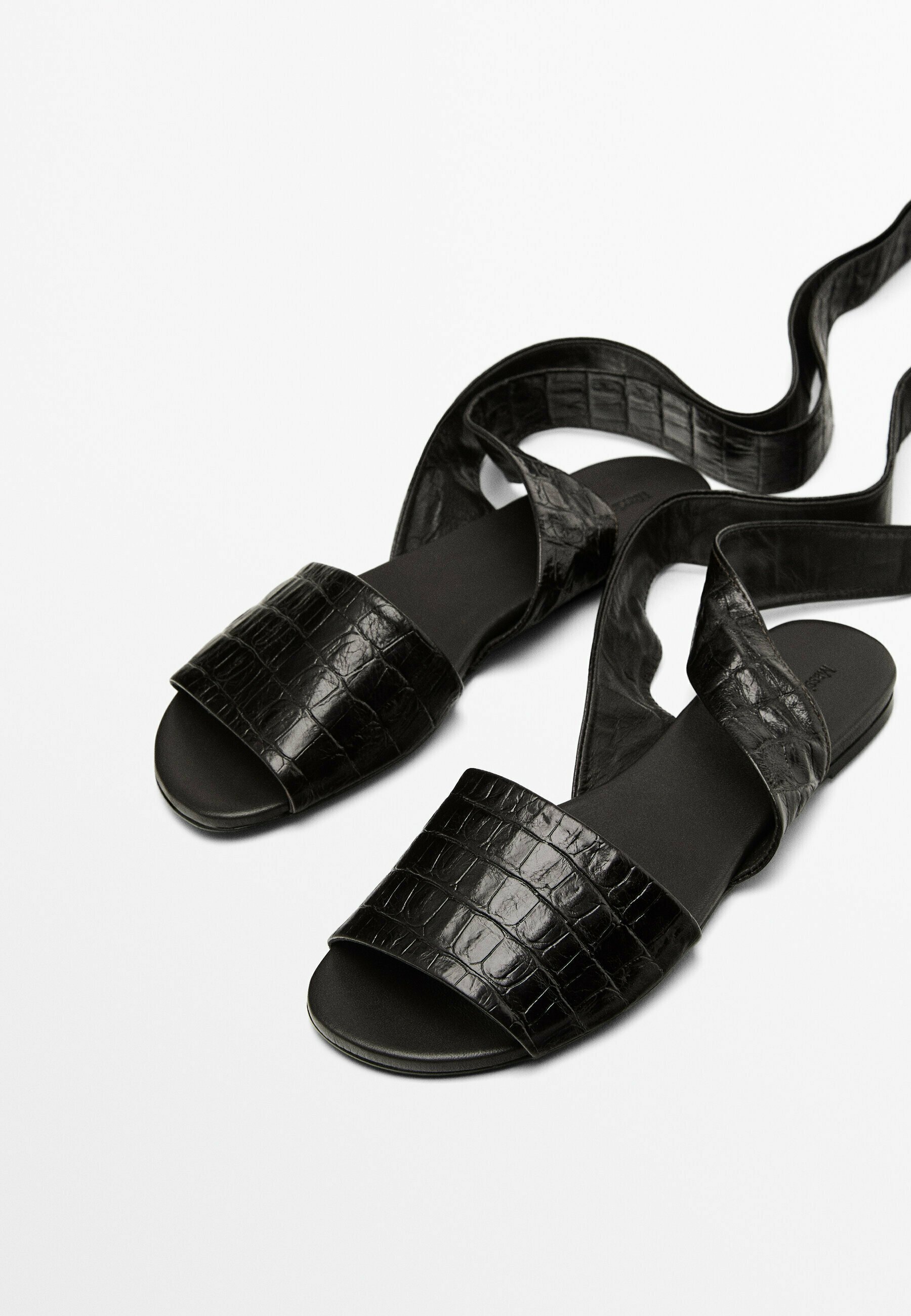 Massimo Dutti MOCK CROC EMBOSSED - Sandals - dark brown