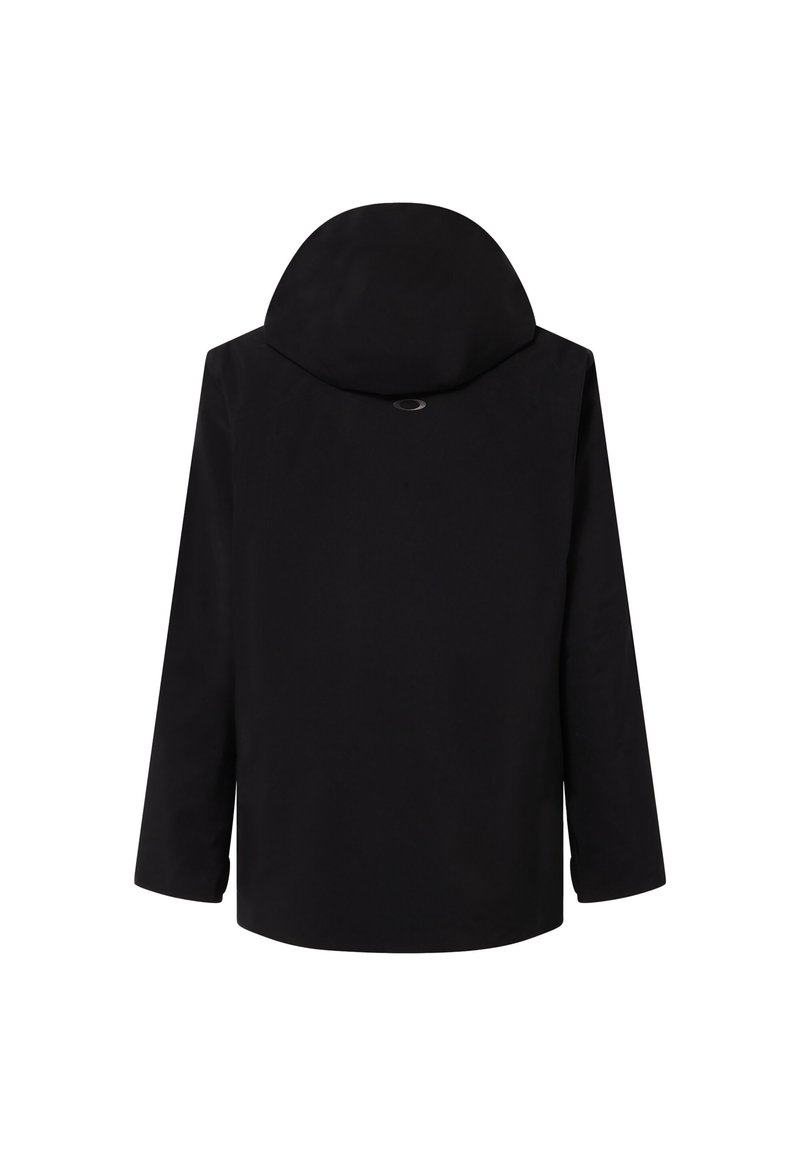 Schwarze Kapuzenjacke mit glattem, mattem Finish. Enthält einen Rückenschlitz und ein sauberes, minimalistisches Design, das sich für verschiedene Outfits eignet.