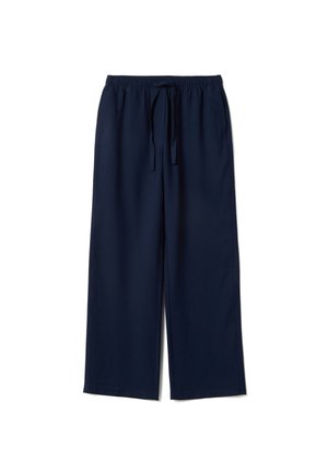 Marineblaue, weit geschnittene Hose mit elastischem Bund und vorderem Tunnelzug, entworfen für legere Freizeit- oder Loungekleidung.