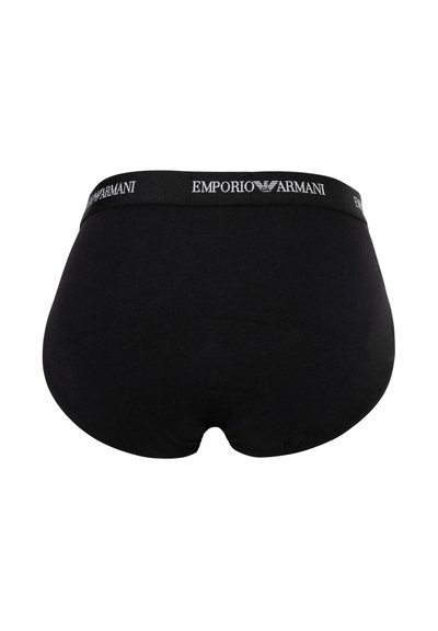 Μαύρα εσώρουχα Emporio Armani με λογότυπο στη λάστιχη μέση, ορατό από πίσω, με το λογότυπο σε λευκό κείμενο και έμβλημα αετού.