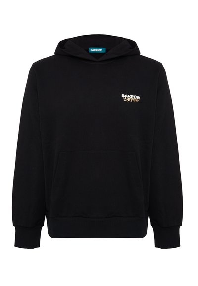 Μαύρο φούτερ με κουκούλα, μπροστινή τσέπη και μικρό λευκό και μπεζ λογότυπο "Barrow" στο αριστερό στήθος κάτω από την κουκούλα.