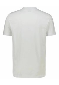 T-shirt a maniche corte con collo rotondo in cotone bianco semplice. Tessuto liscio, senza schemi o dettagli visibili, con orlo dritto.