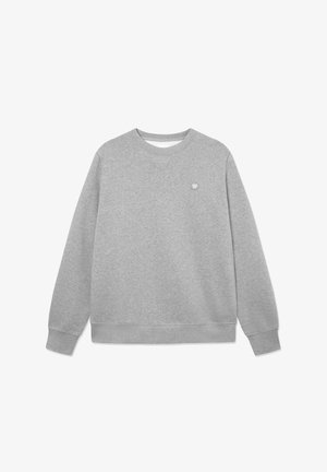 Felpa grigia realizzata in un morbido misto cotone. Presenta un classico collo rotondo, maniche lunghe, polsini a costine e un piccolo logo sul petto.