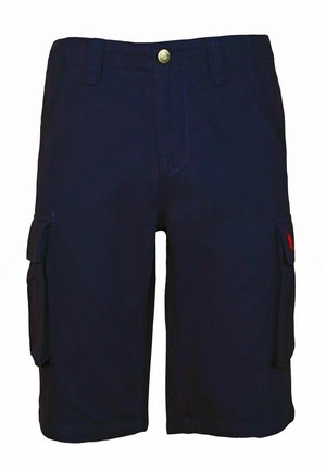 Shorts cargo navy avec plusieurs poches latérales, fermeture à bouton et coutures contrastées. Confectionnés dans un tissu durable, ils présentent un design classique.
