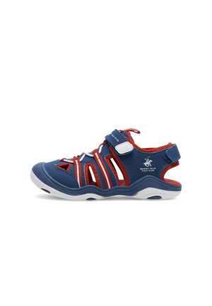 Sandalo aperto per bambini blu navy e rosso con cinturini regolabili e suola bianca, marca Beverly Hills Polo Club.