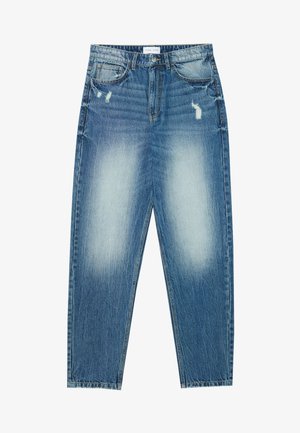 Heledad hallideega denim teksad, kõrge vöökoht, lõdva istuvusega, kulunud detailidega ja kergelt kitsenevad jalad. Omab klassikalist viit taskut.