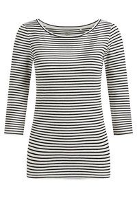 Svart och vit randig långärmad topp med rundad halsringning. Tillverkad av mjukt, elastiskt tyg som ger en figurnära silhuett och slät textur.