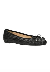 Ballerine in pelle intrecciata nera con punta arrotondata e dettaglio decorativo a fiocco. Interno morbido e suola piatta per il massimo comfort.