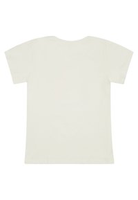 T-shirt bianco a maniche corte con collo rotondo e tessuto di cotone leggero e morbido. Nessun motivo o grafica visibili.