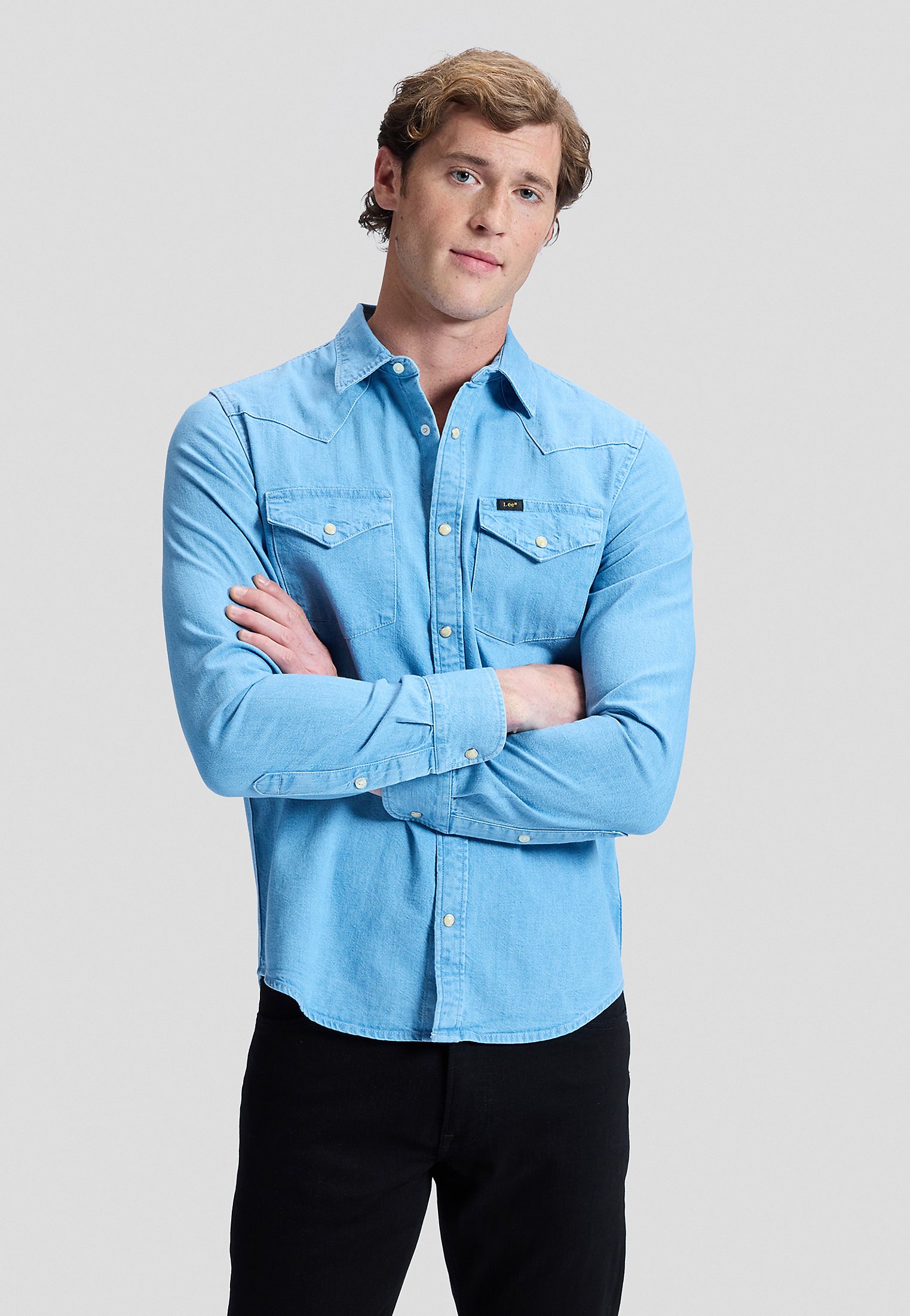 Lee REGULAR WESTERN - Shirt - lakeside wash/light-blue denim - Zalando