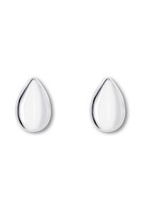 Orecchini a goccia in argento con una superficie liscia e lucida. Design simmetrico che mette in risalto una finitura lucida e una forma allungata.