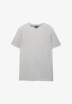 Grau T-Shirt aus Baumwolle, kurze Ärmel, klassischer Rundhalsausschnitt, weiche Textur, schlichtes Design ohne Muster oder Akzente.