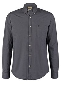 Camicia button-up grigio scuro in tessuto di cotone. Presenta un colletto classico, tasca frontale e chiusura a bottoni. Maniche lunghe con polsini a bottoni.