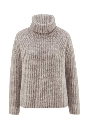 Beige chunky gebreide ribbels turtleneck trui met lange mouwen en een relaxte pasvorm.