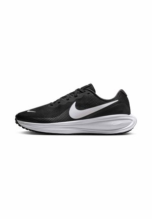 Scarpa da corsa Nike bianca e nera con tomaia in mesh, logo Swoosh bianco e suola bianca spessa vista lateralmente.