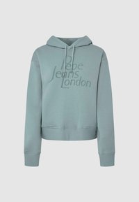 Felpa corta verde chiaro in morbido cotone. Presenta un cappuccio con coulisse e il testo in rilievo "Pepe Jeans London" sulla parte anteriore.