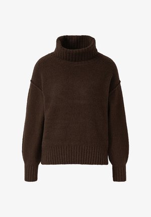 Bruine, oversized trui met een hoge geribde col, zachte textuur, verlaagde schouders en geribde zoom en mouwen.