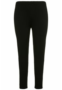 Leggings neri realizzati in tessuto elastico, con una texture liscia, vita elastica e design aderente per una silhouette in forma.