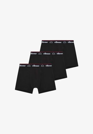 Bóxer de algodón negro con una cinturilla elástica de marca que presenta texto blanco y un acento rojo. Se vende en un paquete de tres.