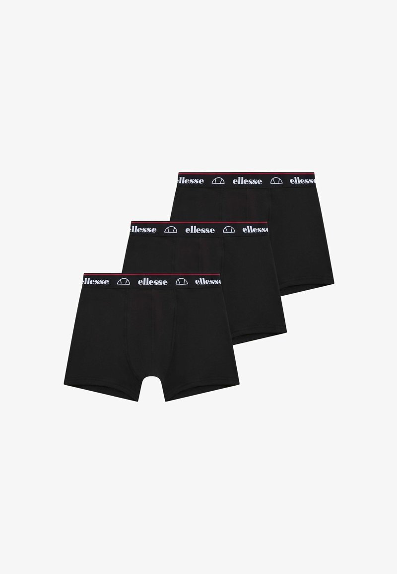 Pantaloni boxer neri in cotone con cintura elastica brandizzata che presenta testo bianco e un accento rosso. Venduti in confezione da tre.