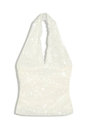 Bershka, SEQUINNED LINGERIE HALTER - TOP - Débardeur - beige