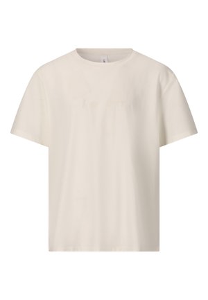 Valkoinen lyhythihainen T-paita, valmistettu pehmeästä puuvillasta, jossa etupuolella kohokuvioitu tekstuuri ja brändinimi "Les'Ares". Pyöreä kaula-aukko.